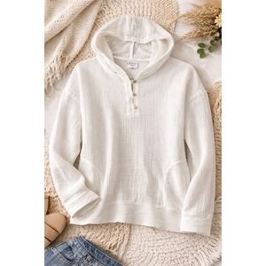 Pure Jill 100% Organic Cotton Gauze Hoodie Womens Large Ivory Cozy Pullover